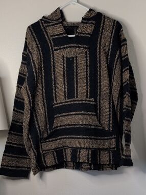 Navy and Tan Baja Hoodie Sweater